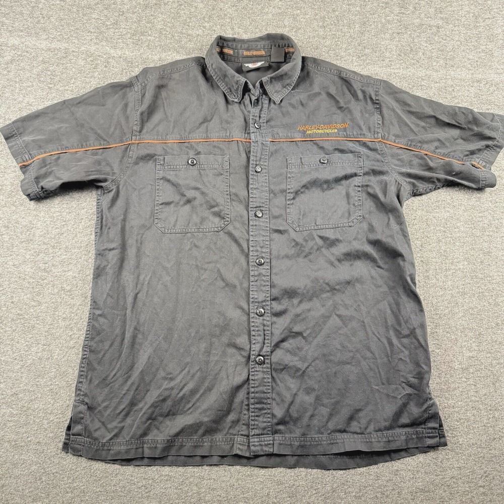 Harley Davidson Shirt Mens Large Black Button Up Short Sleeve Embroidered Motor